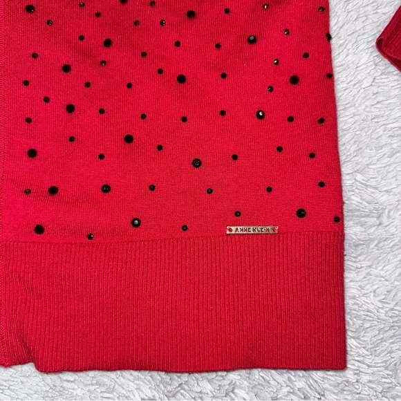 Anne Klein fire red and black rhinestone sweater